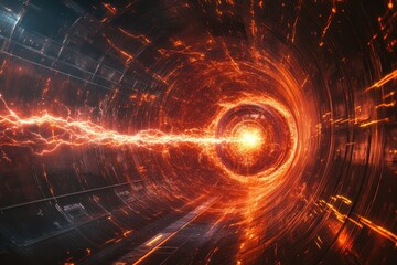 Poster - Powerful energy burst within a swirling cosmic tunnel at twilight
