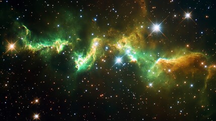Aufkleber - Vibrant nebula with swirling gas clouds and bright stars in deep space.