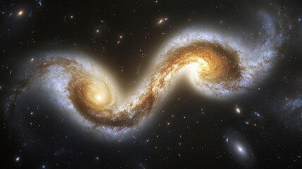 Poster - Interacting spiral galaxies in deep space, cosmic dust and stars.