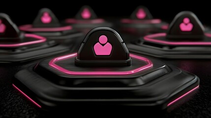 Poster - Dynamic glowing profile icons connected in a futuristic environment