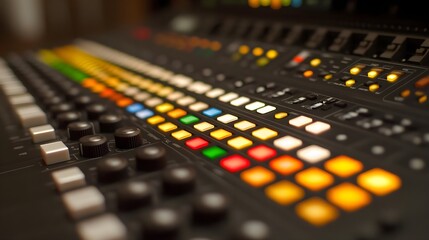 Poster - Digital interface control panel with glowing buttons in a studio environment