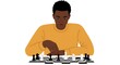 © Awan - Strategic Mind: A Young Man Engaged in a Game of Chess on White Backdrop