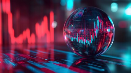 Poster - Crystal sphere displaying financial data graphs and charts on a futuristic surface.