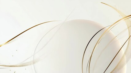 Poster - Abstract gold curves around sphere, white background, elegant design, website banner