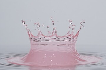 Poster - Water splash creates a delicate crown shape with a soft pink hue