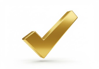 Fototapete - A golden check mark floating in a white space with soft shadow and reflective surface rendering details