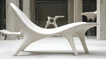 Poster - Artistic minimalist lounge chair design 3d printed furniture in modern spaces