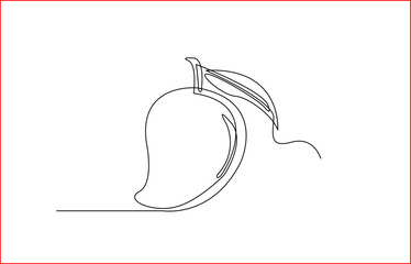 Poster - Continuous one line drawing of mango. Doodle vector illustration, Continuous one line drawing of mango fruit with leaf background black.