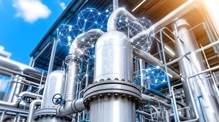 Poster - Modern plant innovations aerial views of industrial gas facilities and financial synergy