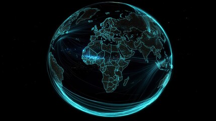 Leinwandbilder - Futuristic glowing globe with digital lines representing global network connections.
