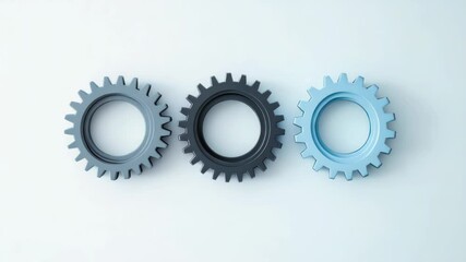 Poster - Three gears meshing, teamwork concept, white background, business