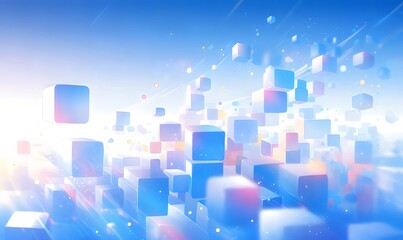 Poster - Abstract Floating Cubes In Blue And White With Dynamic Motion Displaying Futuristic Digital Technology
