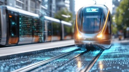 Poster - futuristic train technology urban cityscape digital transit innovation modern environment dynamic pe