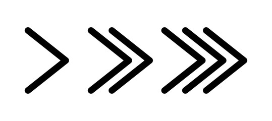 Poster - Outline chevron arrows pointing right in a row, Directional Icons, Navigation Symbol Set, Forward Motion Graphics, vector illustration.