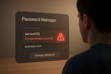 Poster - Digital Threat: Illustration of a compromised account alert, highlighting the importance of cybersecurity.