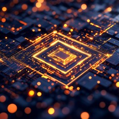 Poster - Abstract Circuit Board Pattern, Glowing Digital Technology Background, Futuristic Innovation, Dynamic Texture