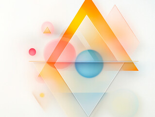 Poster - abstract composition of colorful geometric shapes with soft gradients, featuring triangles, circles 
