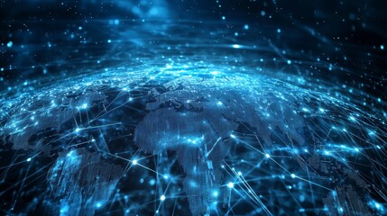 Leinwandbilder - Global network connection, digital world map with glowing lines.