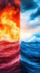 Poster - dynamic flame burst, abstract fire stock photo – dramatic red and orange stock image for creative de