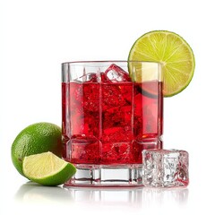 Leinwandbilder - Refreshing red cocktail with ice and lime: A vibrant summer beverage for hot days and relaxing evenings.