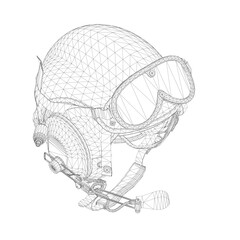 Poster - A helmet with goggles on it. The helmet is black and white. Isometric view