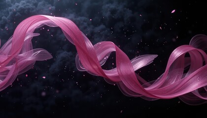 Poster - Flowing pink silk ribbons abstract digital art dark background ethereal environment artistic viewpoint conceptual beauty