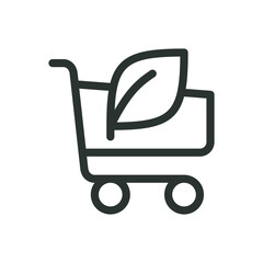 Poster - Eco online shop line icon, shopping cart with leaf vector symbol with editable stroke