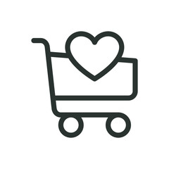Poster - Favorite shop line icon, shopping cart with heart vector symbol with editable stroke