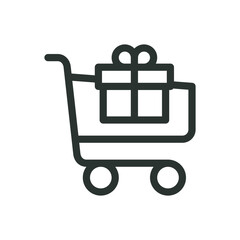 Poster - Gift shop line icon, shopping cart with gift box vector symbol with editable stroke