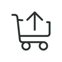 Poster - Upload cart line icon, shopping cart with arrow up vector symbol with editable stroke