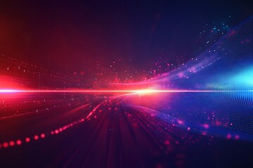 Poster - Abstract Digital Background with Blue and Red Light Streaks and Glowing Particles
