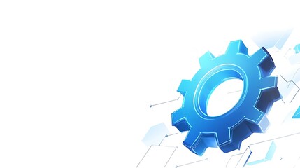 Poster - Bright Blue Cogwheel on White Background, Mechanical Gear Technology Concept