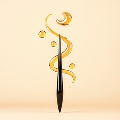 Poster - Stylized needle with swirling design and bubbles on a soft background.