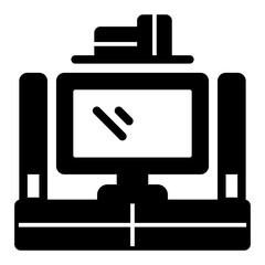 Poster - tv on table with drawers and audio system solid icon, house interior concept. vector graphics. telev