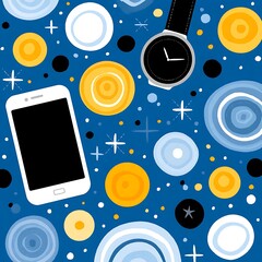 Poster - Connected Time Device Illustration Presenting Smart Technology and Communication Pattern on Blue Background.