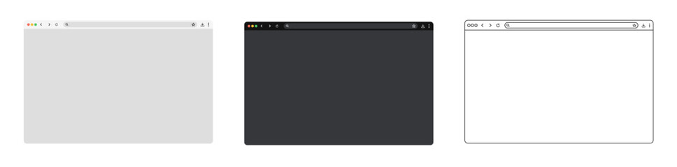 Fototapete - Browser window website mockup template with fill and outline stroke, including frames for PC, laptop, tablet, and mobile inLight and Dark modes for UI and web design presentations.
