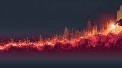 Poster - Digital Finger Touches Rising Graphic Orange Line on Dark Grey Background  Interactive Trend Data.