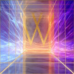 Poster - Dimensional Aperture of Golden Light Illuminating Through Plasma Stream Energy Gradient Field.