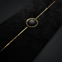 Poster - Elegant Dark Fabric Texture with Golden Streak and Black Gemstone for Backdrop Design.
