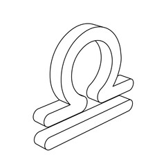 Poster - The outline of a large zodiac libra symbol is made with black lines. 3D view of the object in perspective. Vector illustration on white background