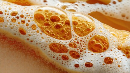 Poster - Captivating Close Up of Golden Bubbles and Foam Texture Creates a Visually Stunning Abstract Design with Macro Details and Warm Tones