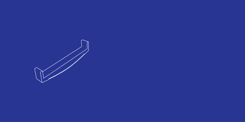 Poster - The outline of a large two-handed saw made of white lines on the left. 3D view of the object in perspective. Vector illustration on indigo background