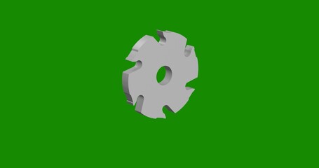 Poster - Isolated realistic white milling disc symbol front view with shadow. 3d illustration on green chroma key background