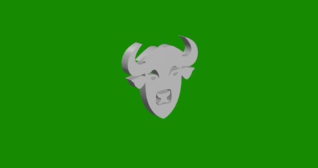 Poster - Isolated realistic white buffalo head symbol front view with shadow. 3d illustration on green chroma key background