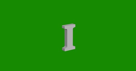 Poster - Isolated realistic white capital letter I symbol front view with shadow. 3d illustration on green chroma key background