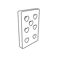 Poster - The outline of a large seven of hearts playing card is made with black lines. 3D view of the object in perspective. Vector illustration on white background