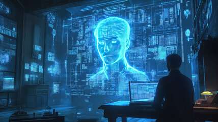 Poster - Witness how blue lighting enhances focus and productivity in tech operations and workspaces