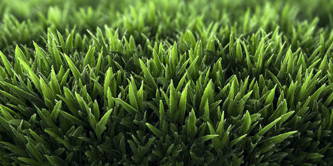 Poster - Close-up of green grass texture, showing detailed blade structure creating lush, vibrant appearance symbolizing nature, freshness, and growth