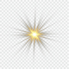 Poster - Yellow light effects. Beam from a spotlight and a star. Gold Shine, glow, white. Glowing abstract isolated light effects lens. Lens flash, explosion, spark.