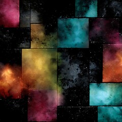 Poster - Mystical Color Block Composition with Nebula Effects Creates a Cosmic Spectrum of Light and Shadow.